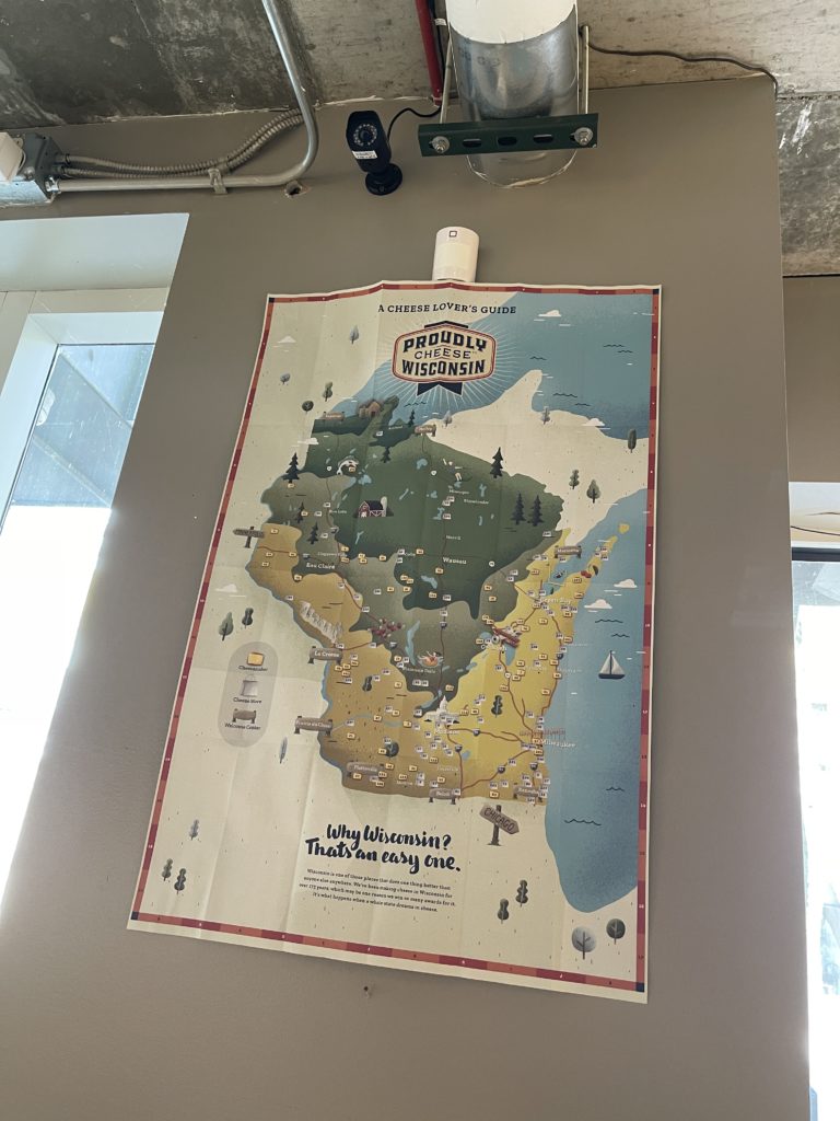 A map of Wisconsin showing all the cheesemakers throughout the state