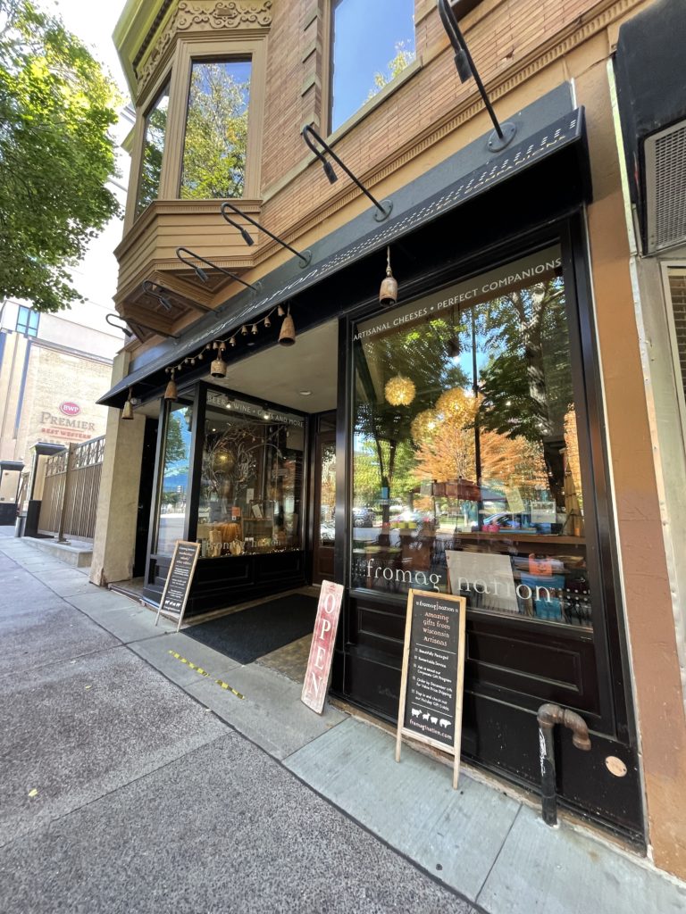 The exterior of the storefront at Fromagination