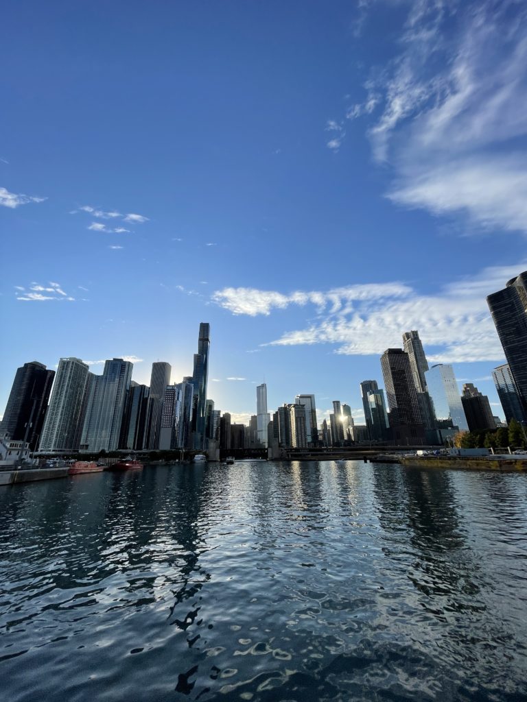 A view of the Chicago skyline from a boat!