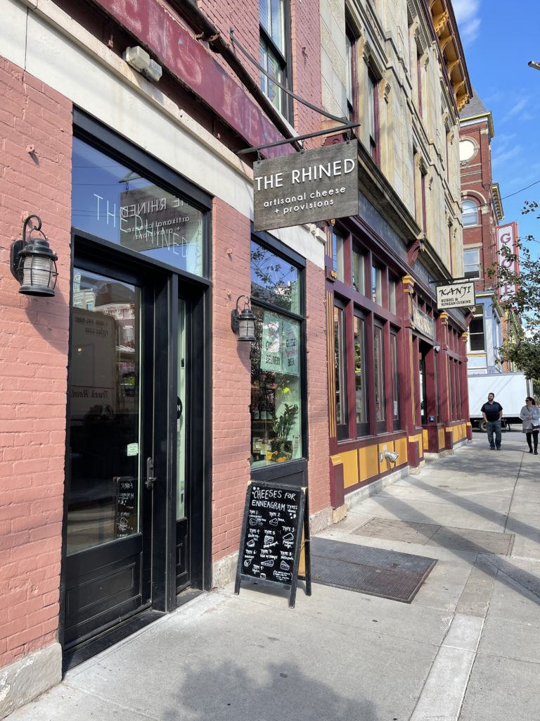 The exterior of The Rhined cheese shop in the over-the-rhine neighborhood in Cincinnati, Ohio