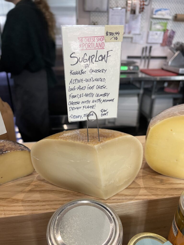 A close-up of the cheese called "Sugarloaf" from Kennebec Cheesery in Sidney, Maine.